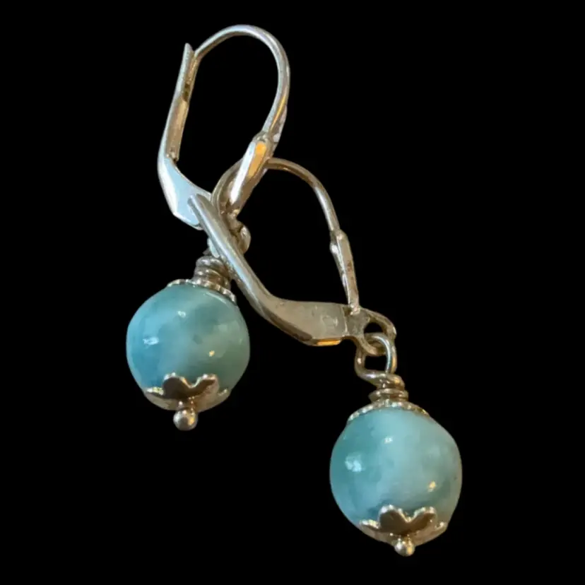 Larimar And Sterling Silver Lever Back Earrings 1.25” Drop