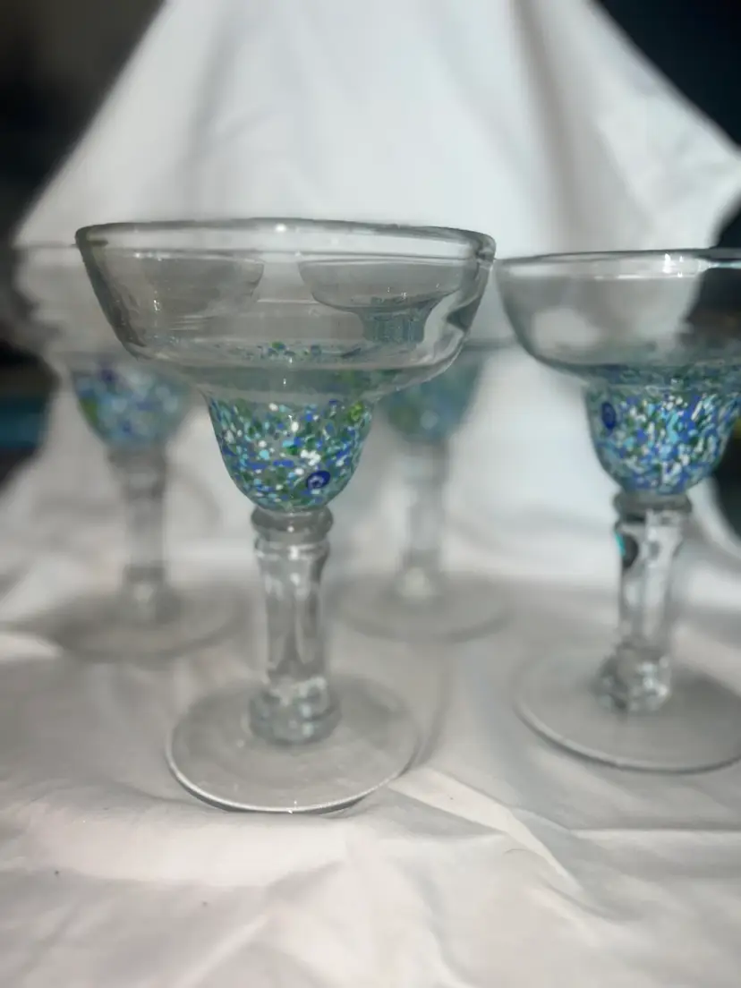 Set Of 4 Hand Blown Miliflori Margarita Glasses 