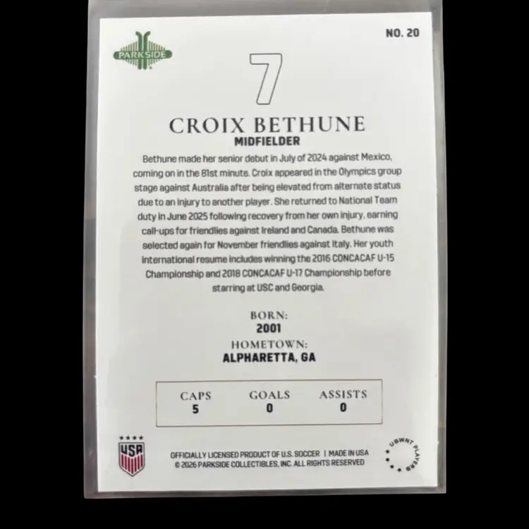 Croix Bethune Stars Parallel Unnumbered - 2026 Parkside USWNT Team Set