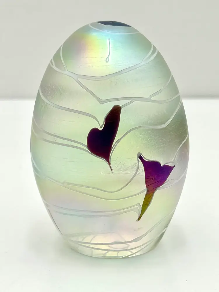 Opalescent Hanging Hearts Unsigned Egg Shaped Paperweight