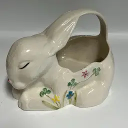 Belleek Ireland- Bunny 🐰 Rabbit- Basket- Planter- Candy Dish- Beautiful Florals- 6”x4”