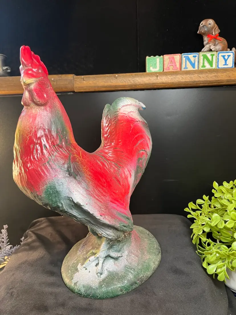 Resin Rooster w/ Cement Center Door Stop