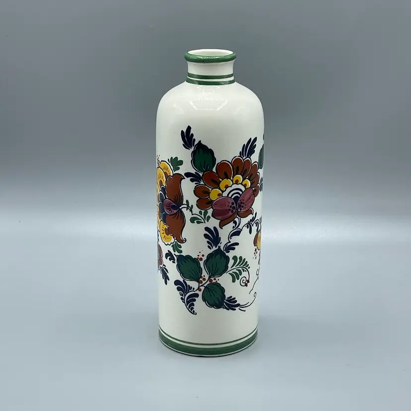 Delft Polychrome Holland Hand Painted Pottery Bottle Floral Vintage Ceramic BOLS