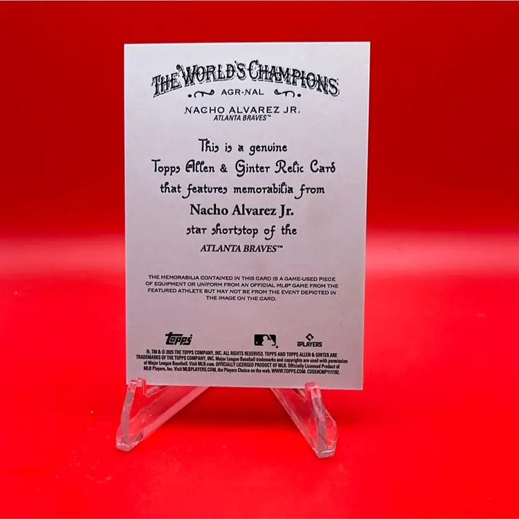 Nacho Alvarez Jr 2025 Topps Allen & Ginter RC Full Size Relic Atlanta Braves