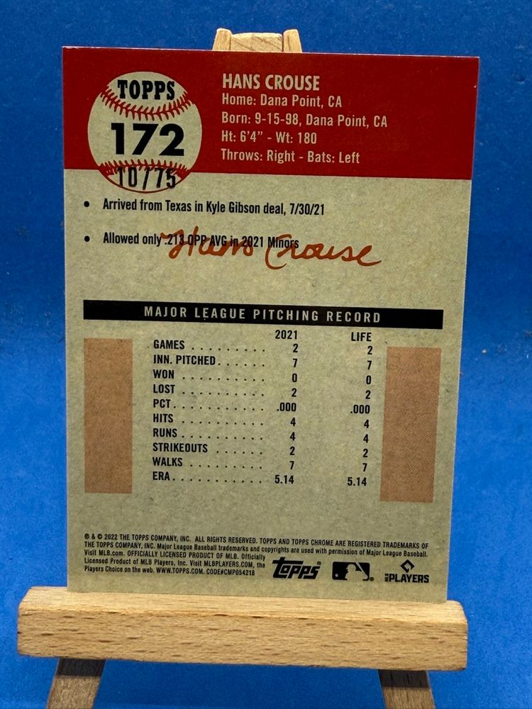 2022 Topps Chrome Platinum Hans Crouse RC Rose Mini Diamonds /75 Philadelphia Phillies A18