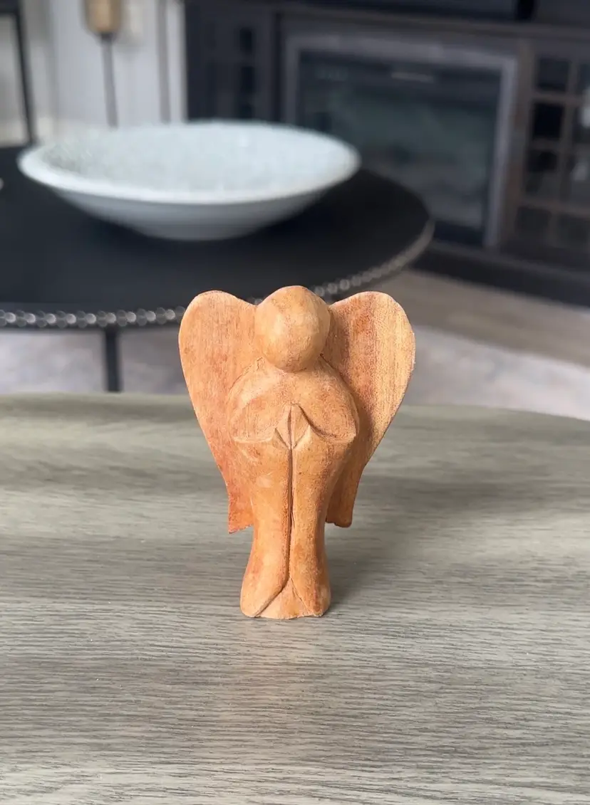 Vintage Hand Carved Wooden Song Of Peace Angel Figurine