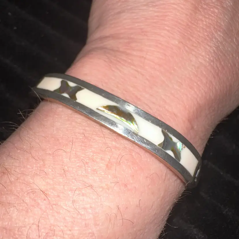Mexico Silver And Abalone Shell Clamp Bracelet