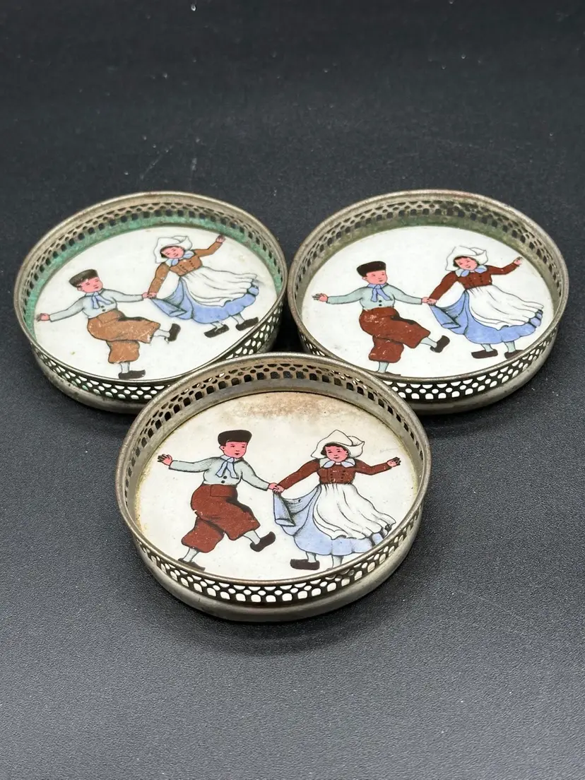 Vintage Sternaware Germany Dutch Boy & Girl Porcelain Coasters # 6081