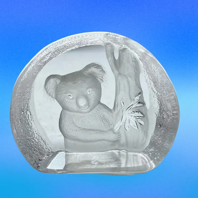 ART GLASS KOALA PAPER WEIGHT PRESSED RELIEF PATTERN
