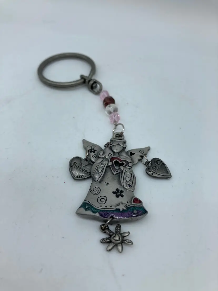 Pewter Angel with Hearts Keychain