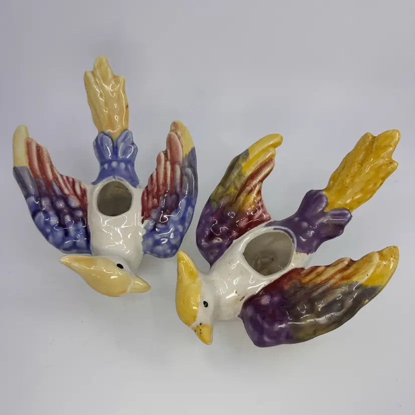 Morton Pottery Cockatoo Cockatiel Bird Planters Set/2