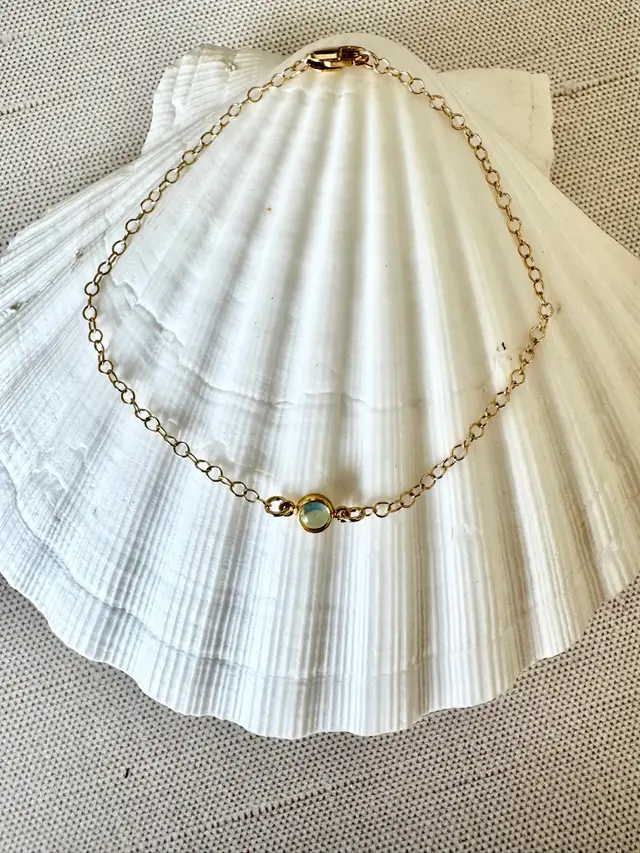 Prehnite Gold Connector On Dainty Gold Filled Chain Bracelet