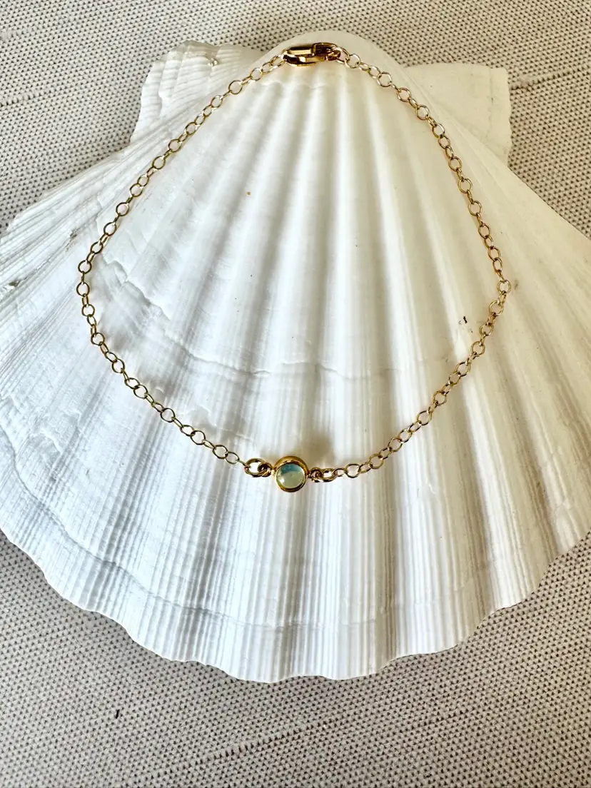 Prehnite Gold Connector On Dainty Gold Filled Chain Bracelet