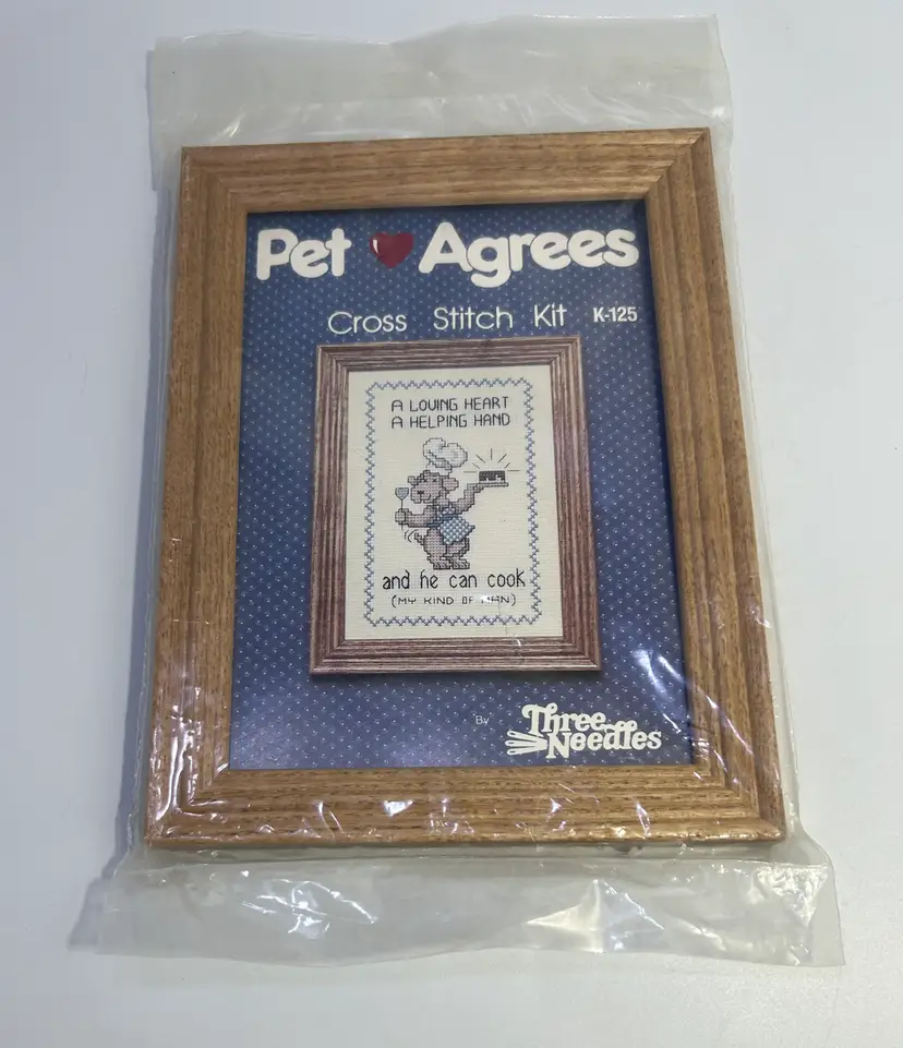 Vintage Pet Agrees Cross Stitch Kit with Frame - Sealed