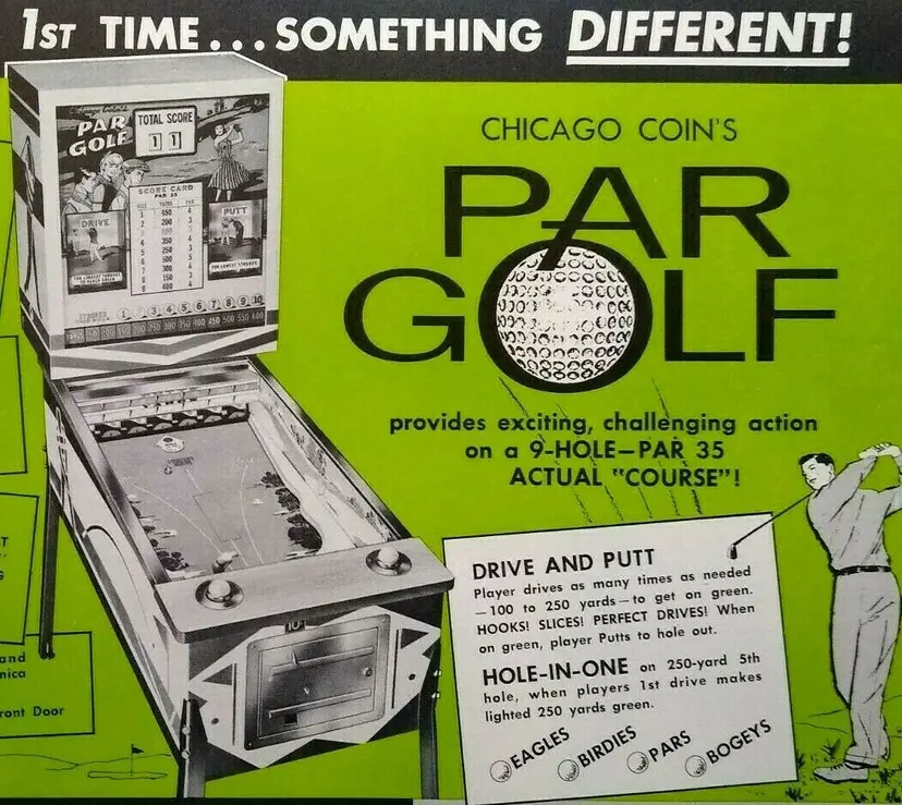 Par Golf Arcade Flyer 1965 NOS Mannequin Mechanical Golfer Game Art Golfing