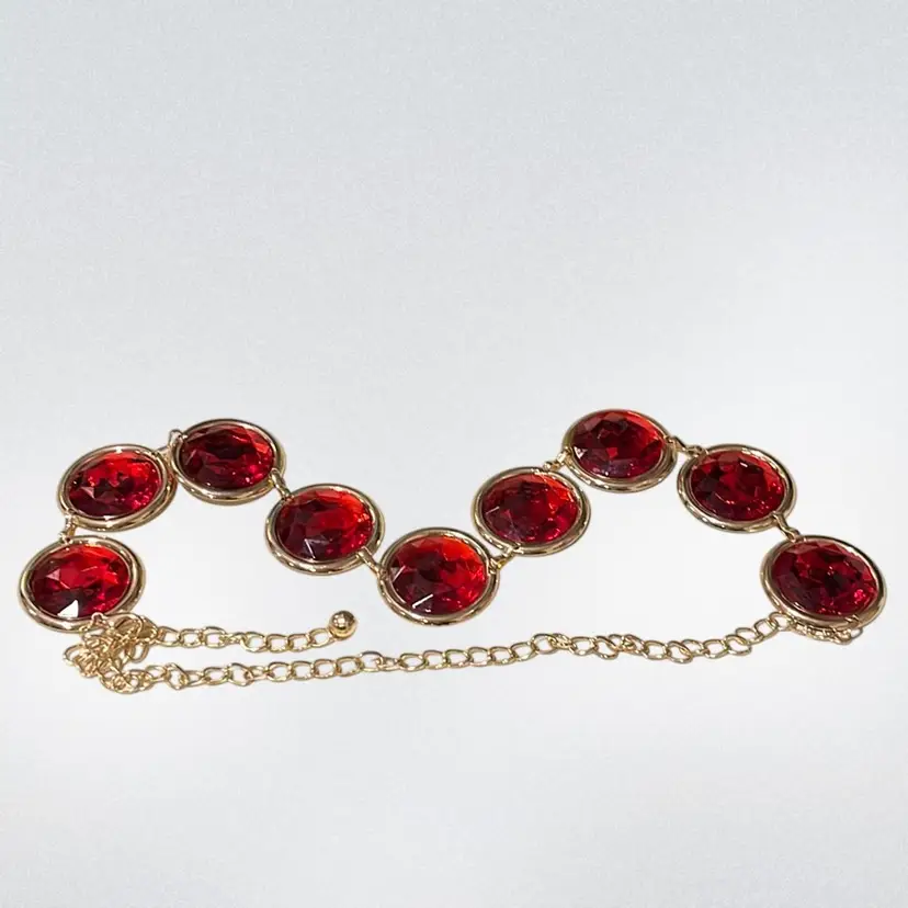 Red Acrylic And Gold Tone Disc Belt