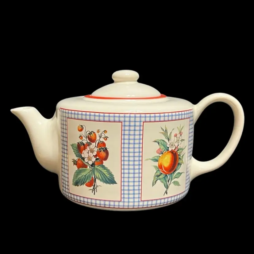 MARKDOWN! Hallmark Design Collections βHawthorne Manorβ Teapot Fruit Floral Made In Thailand ~5β x 9.25β x 5.25β