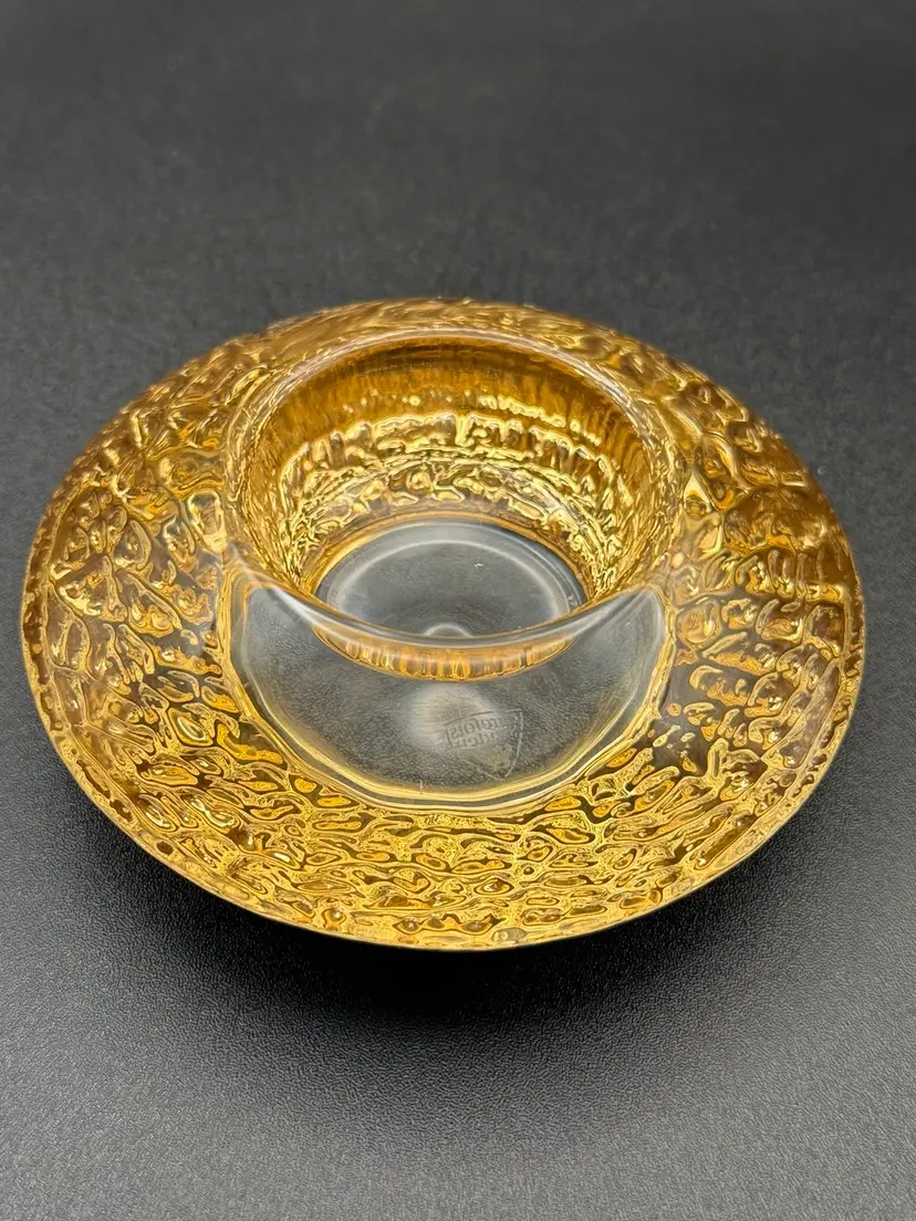 Orrefors Kosta Boda Sweden Glass Gold Discus Votive Candle Holder