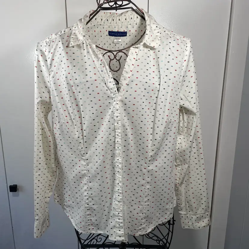 Simply Styled Womens XL Petite Blouse White Geometric Shirt