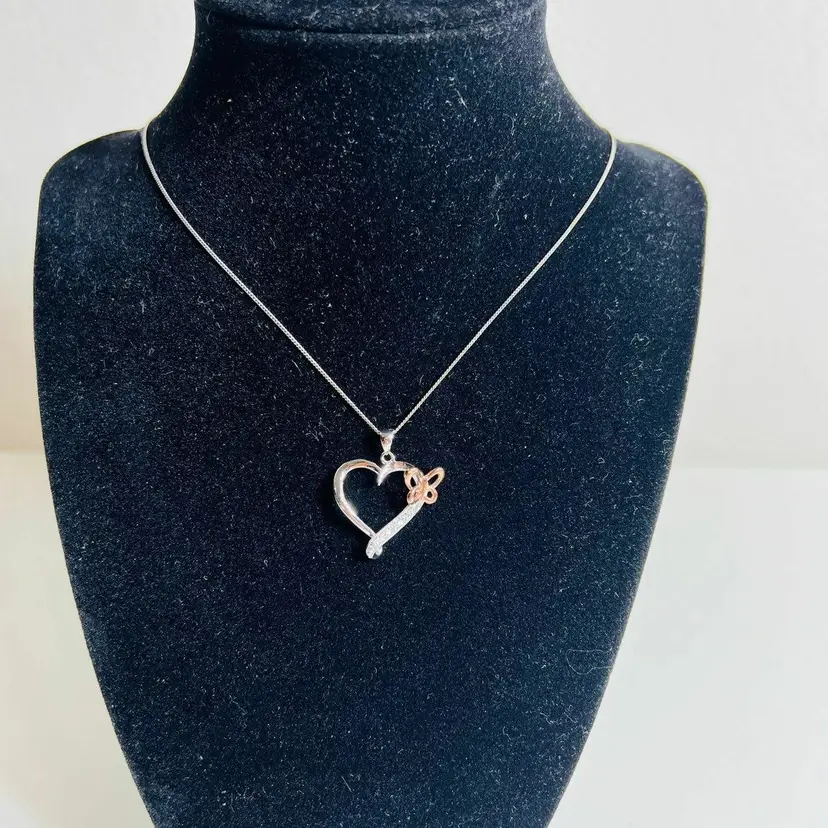 Necklace Women's Jewelry Butterfly Diamond Heart Sterling Silver 