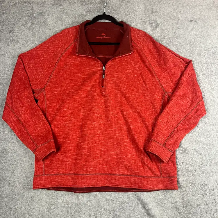 Tommy Bahama Reversible Sweatshirt Men’s XL Quarter Zip Pullover Red Heather Casual