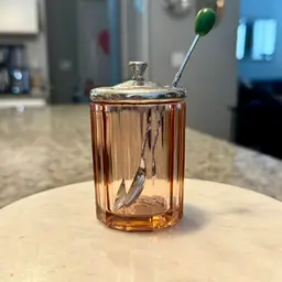 Pink Depression Glass Mustard/ Jam Jar