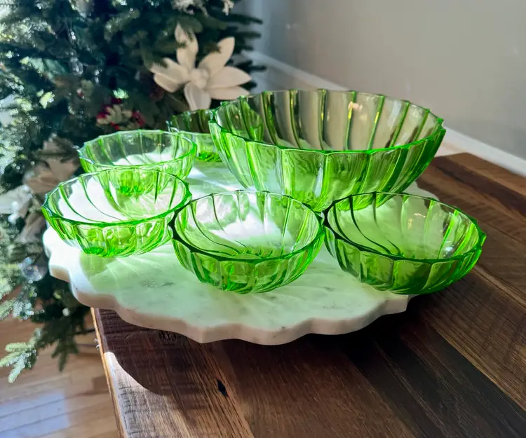 Federal Green Glass Serving Bowls- Set Of 6