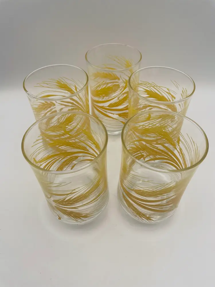 Vintage, LIBBEY, Set of five, “Harvest Gold Wheat”, Juice Glasses, 6 ounces