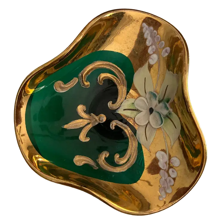 Vintage Bohemian Glass Trinket Dish - Green, 3.25"