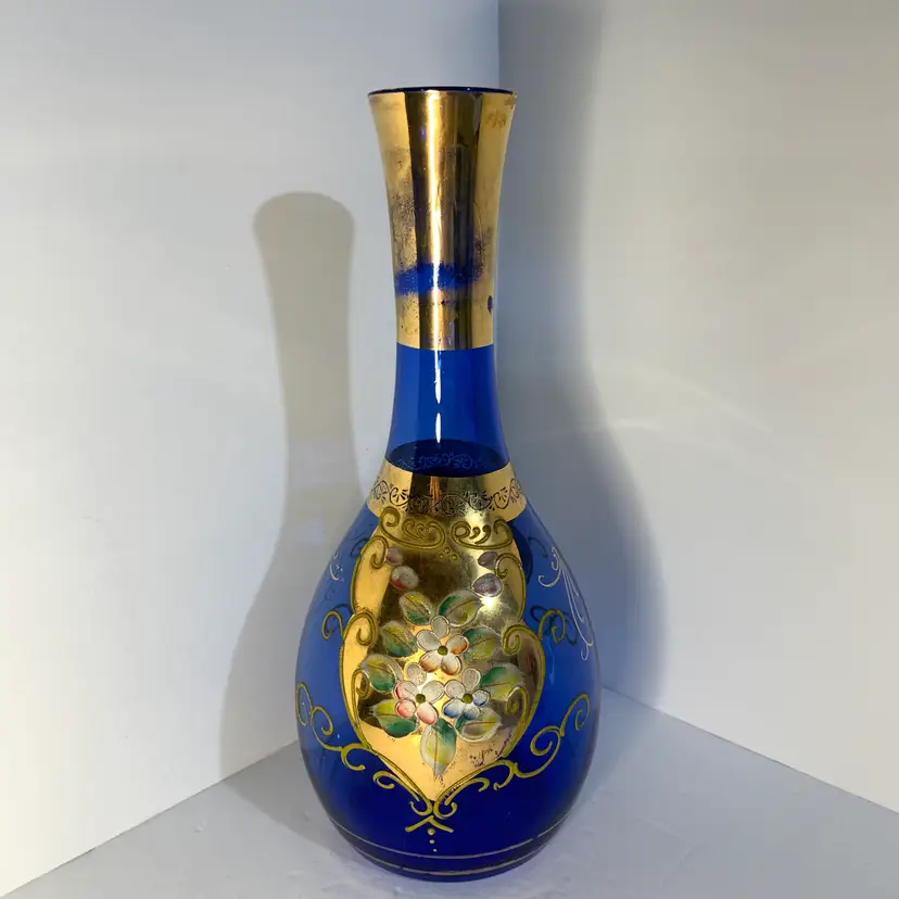 Enamel on Glass Cobalt Vase