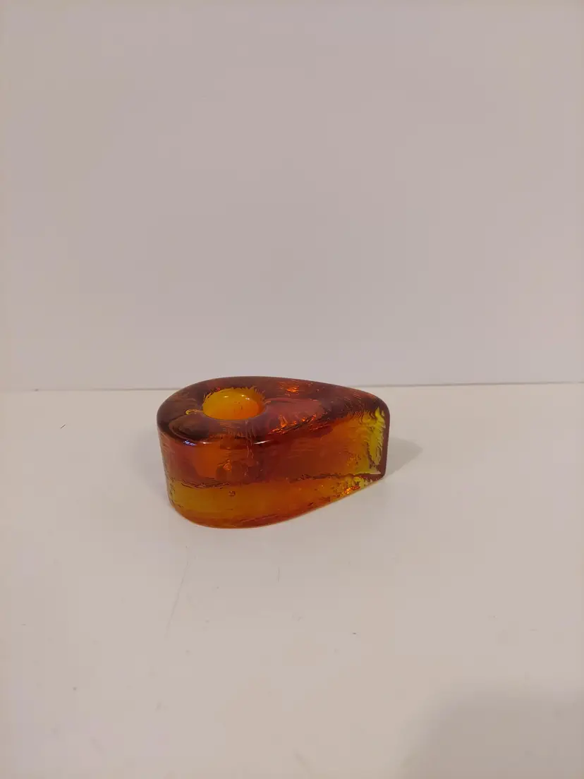 Blenko Glass Amberina Teardrop Single Candlestick Holder