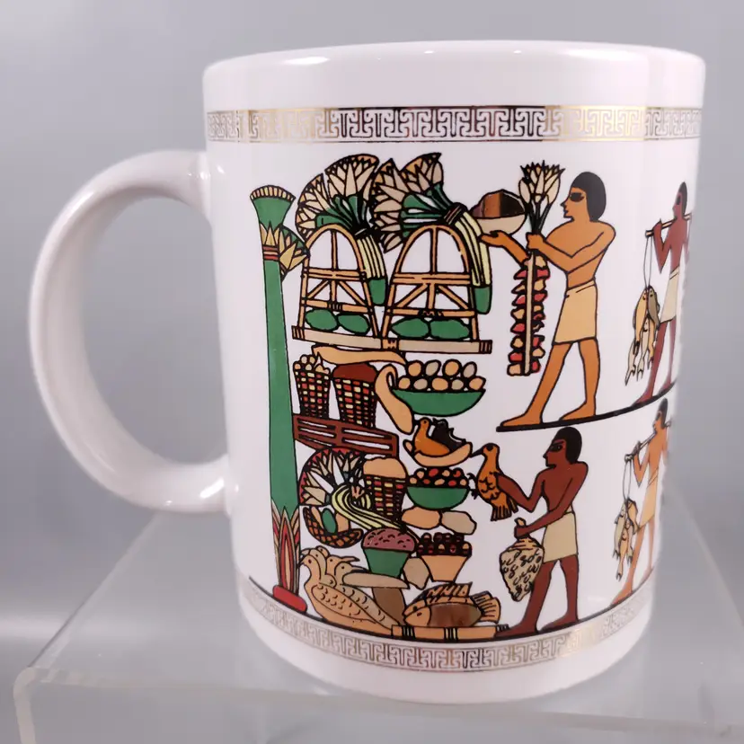 EGYPTIAN HIEROGLYPHICS People Fish Birds Feast Offering CERAMIC CUP MUG