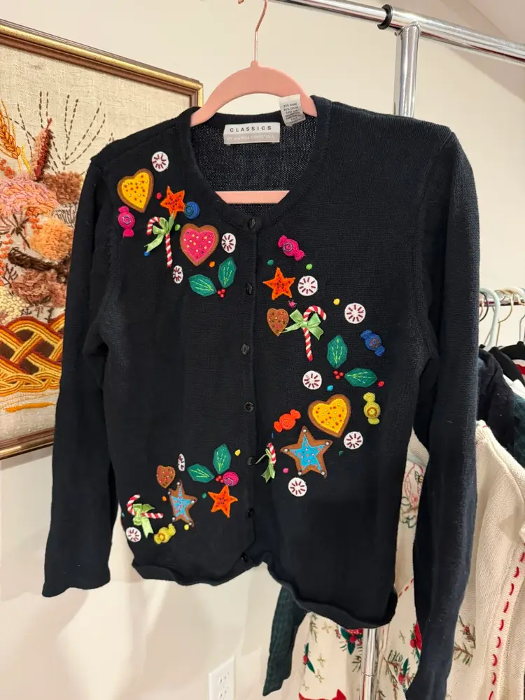 Vintage Christmas Candy Sweater Cardigan Medium