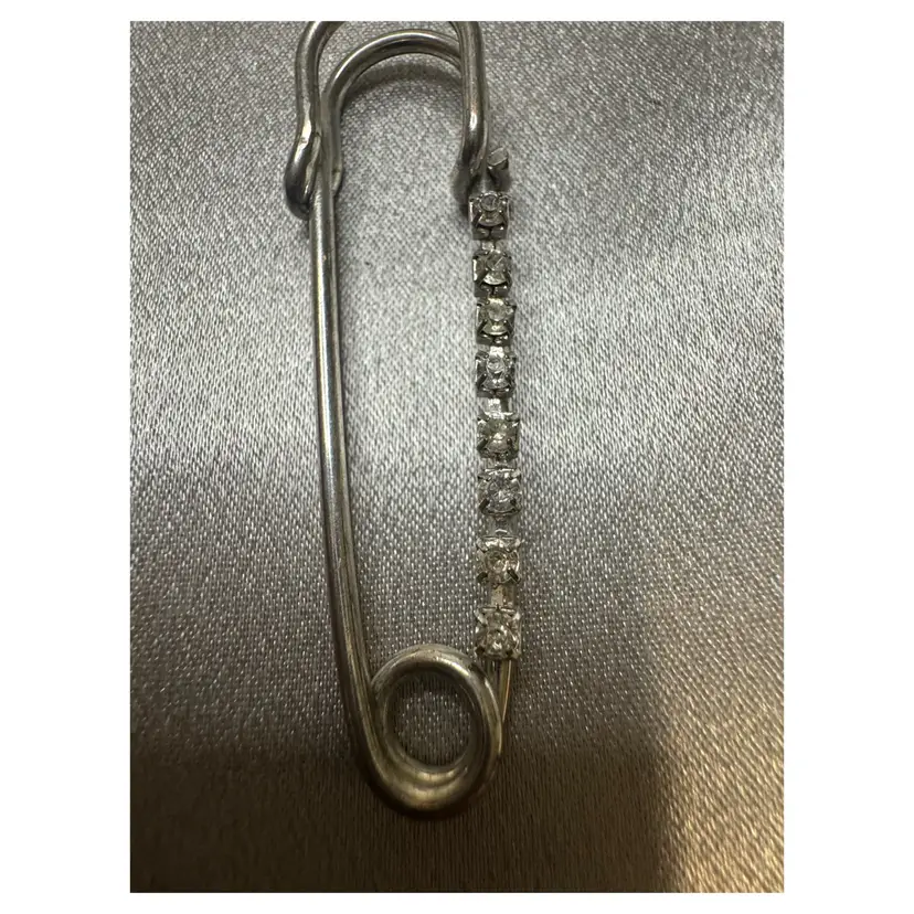 Vintage Silver-Tone Rhinestone Safety Pin Brooch - 2.75" Decorative Kilt Pin
