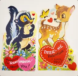 Vintage Valentines Bambi Flower Disney Card Pair