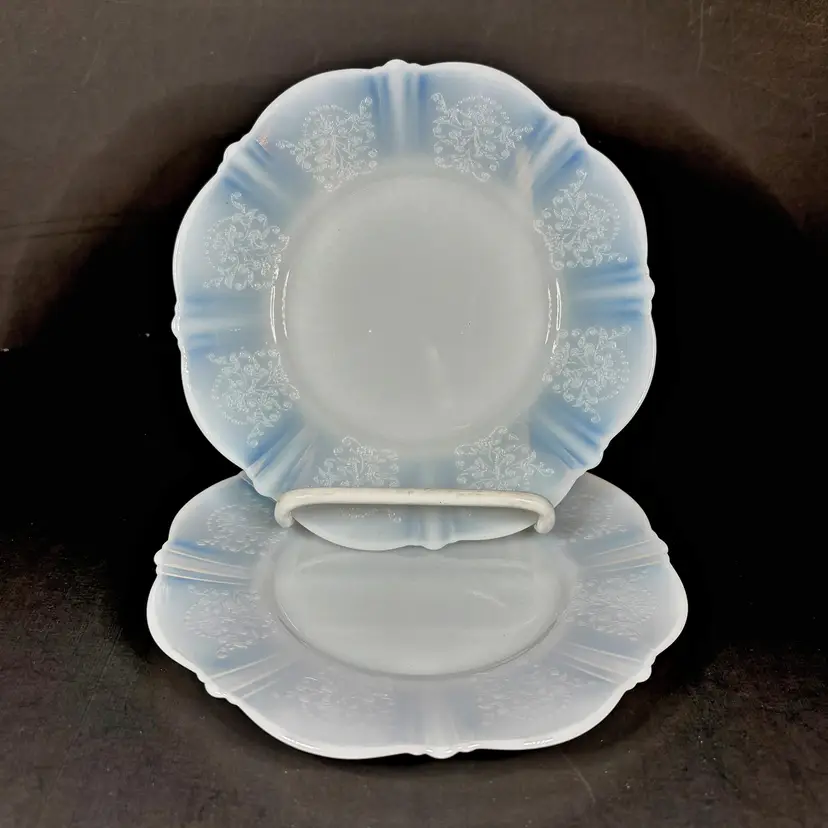 2 American Sweetheart Monax Cake Plates 30s Vintage Macbeth Evans Replacement Opalescent