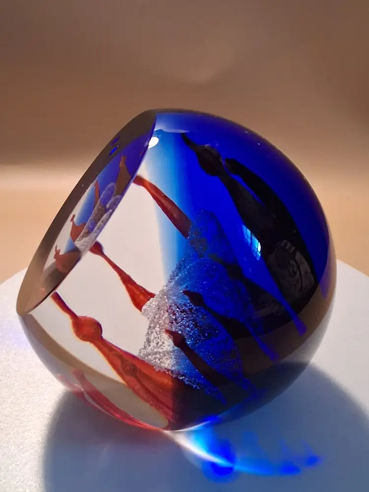 Vintage Caithness Scotland 'Hot, Hot, Hot' Red, White & Blue, Heart Fireworks Paperweight