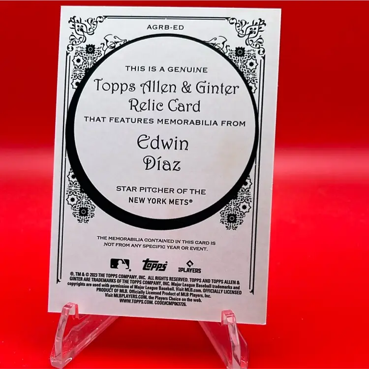 Edwin Diaz 2023 Topps Allen & Ginter Full Size Relic New York Mets