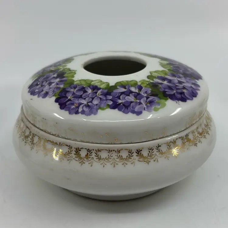 Bavarian Porcelain Hand-painted Violets Vintage Hair Receiver 4”