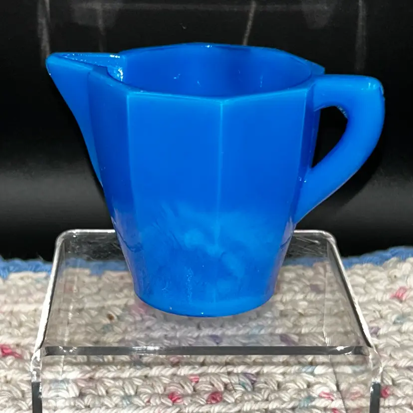 Vintage Akro Agate Small Open Handle Octagonal Pitcher Blue From Tea Set