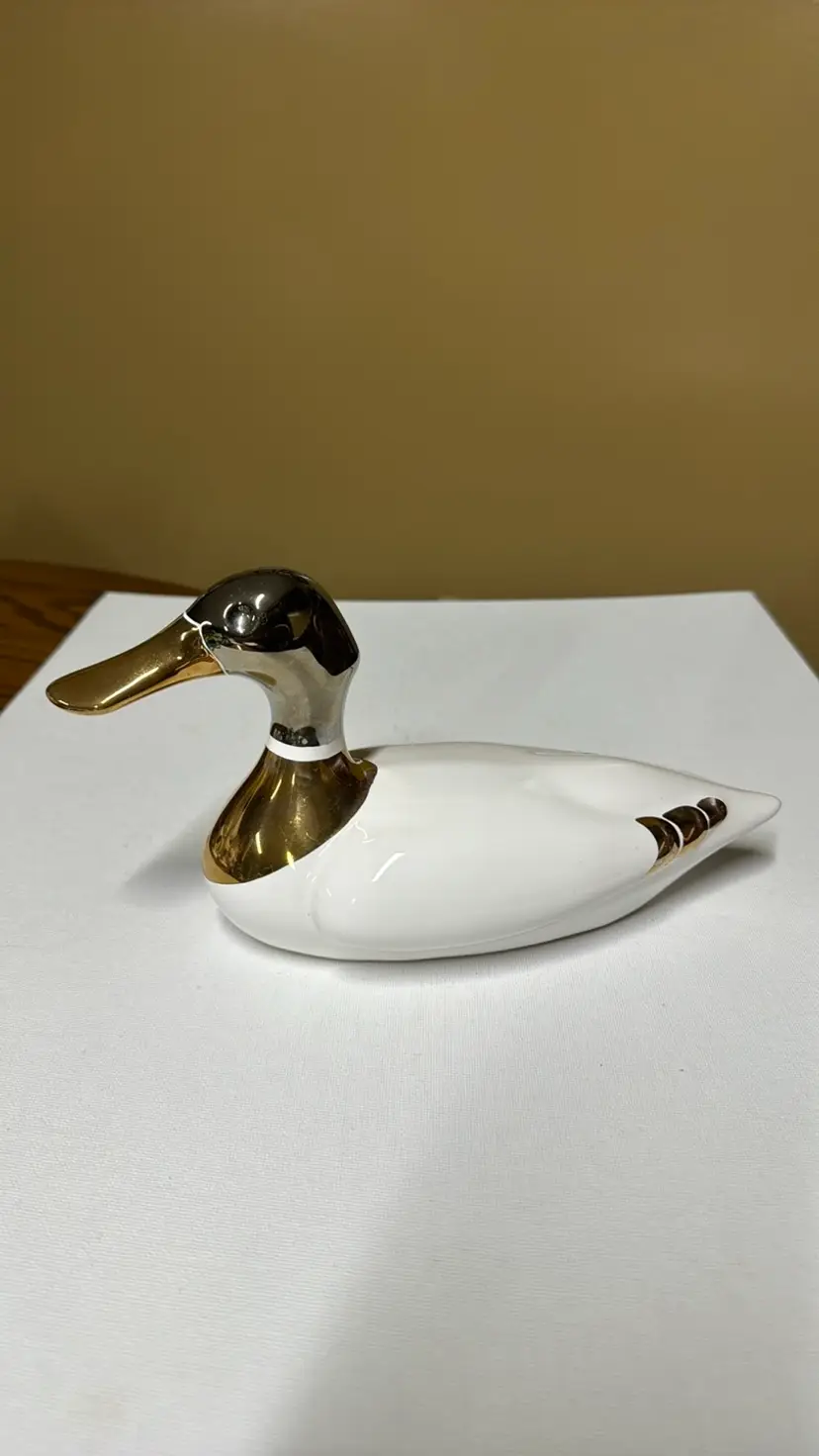 Mallard Duck Ceramic Figurine, Gold Tone/Silver Tone-Portugal