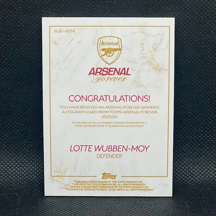 Lotte Wubben Moy 2024 Topps Arsenal Forever Pink /75 Autograph Soccer Card