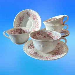 Wedgwood Old Vine Purple Mulberry Bone China 4 Tea Cups And 4 Saucers 1950’s