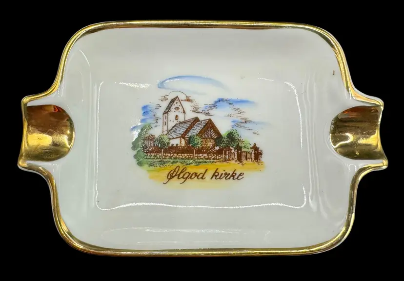 Vintage Royal Porzellan Germany KPM Ashtray Olgod Kieke Souvenir Denmark Gold