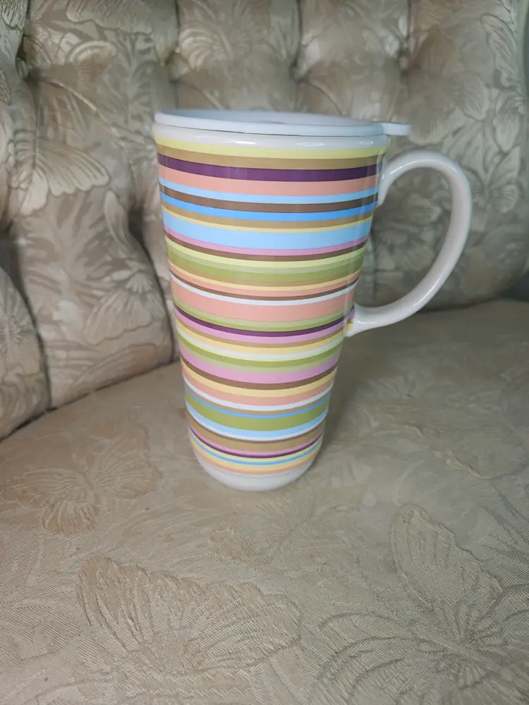 Longaberger Summertime Stripe Travel Mug.