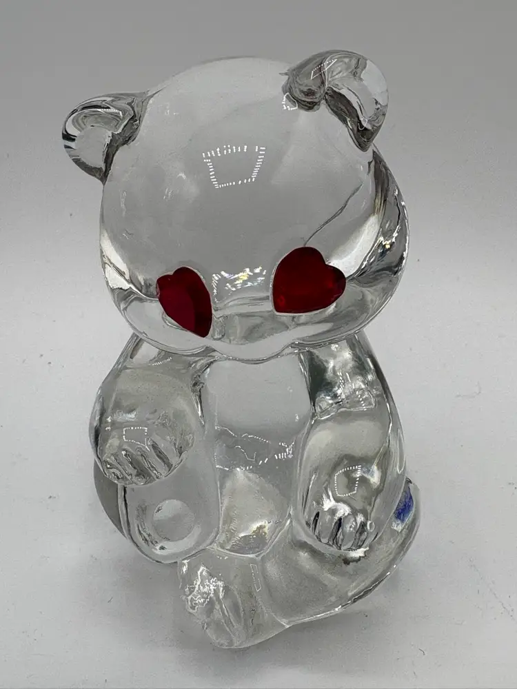 Fenton Clear Bear Heart Eyes Figurine 3.5”