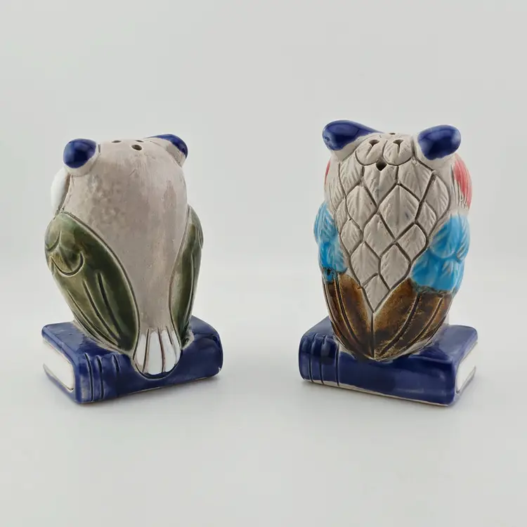 Signed Pottery Owl Salt and Pepper Shaker Set