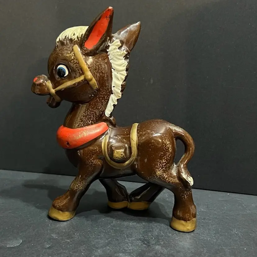 Vintage Donkey Redware Figurine, Japan ~6.75” x 5.25” x 2.25”