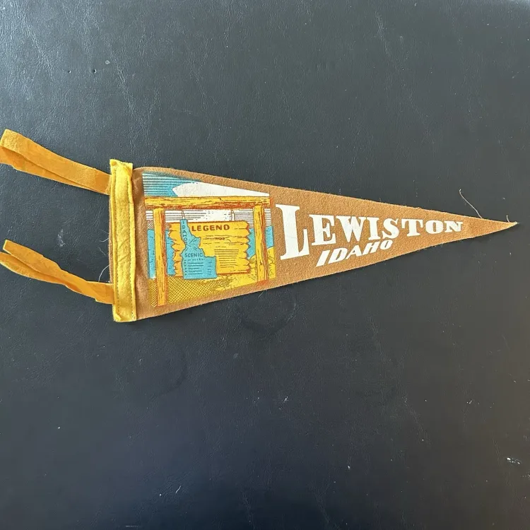 Vintage Lewiston Idaho Mustard Yellow Pennant Retro 12” Souvenir