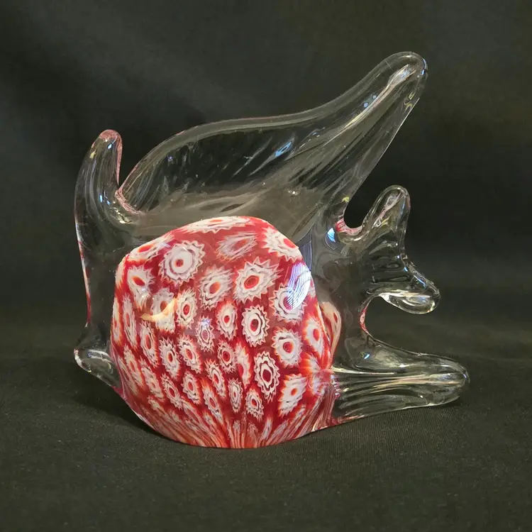 Art Glass Paperweight Angel Fish Figurine Red Millefiori 4⅞" Long x 3⅞" Tall approximately Unbranded